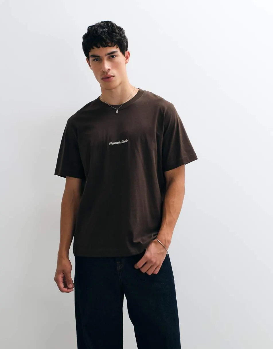 Jack & Jones central logo t-shirt in brown