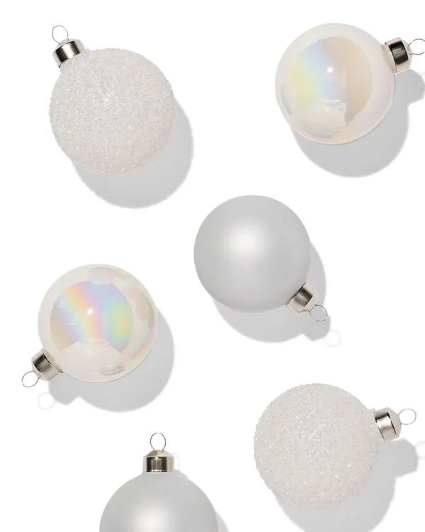 kerstballen glas wit - 6 stuks