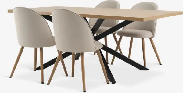 NORTOFT L200 tafel warm eiken + 4 THORUP stoelen beige/eiken