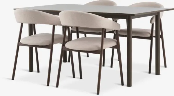 ALSTED + EJSING ALSTED L160 tafel donker eiken + 4 EJSING beige/donker eiken