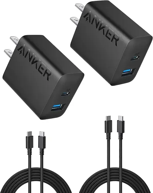 Anker Phone Charger, 20W USB C Charger Block, Type C Charger Fast Charging | For iPhone 17/17 Plus/17 Pro Max/16/16 Plus/16 Pro Max/15 Pro Max/iPad Pro and More (2-Pack with 2 Cables, Black)