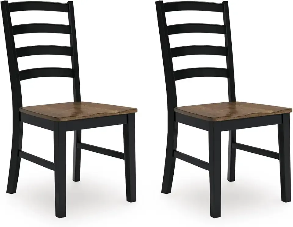 Signature Design by Ashley Wildenauer Dining Chairs Set of 2, Modern Ladderback Dining Chairs with Solid Wood Frame, Two-Tone Finish, Contoured Seat, Black/Brown