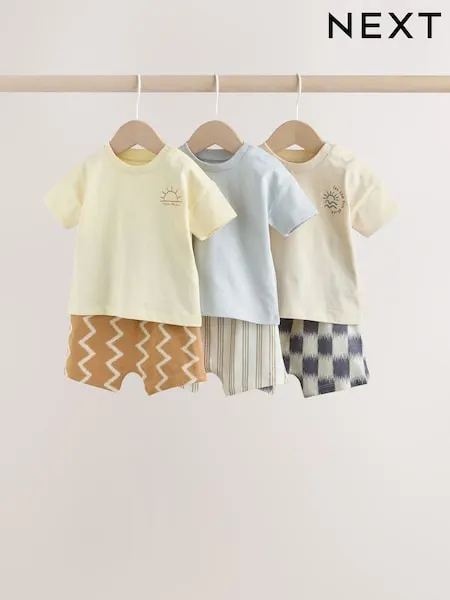 Grey/Blue Wave Print Tops and Shorts Baby Set 6 Piece (0mths-3yrs)