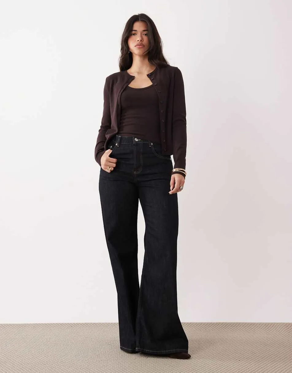 ASOS DESIGN fine knit cardigan and top co-ord in brown