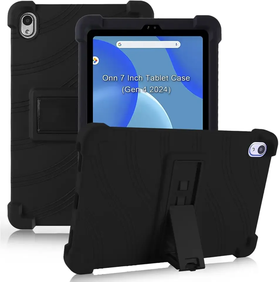 ATOOZ Kids Case for Walmart Onn 7 Inch Tablet 2024 (Model:100135924), Soft Silicone Gen 4 Case With Stand (Black)