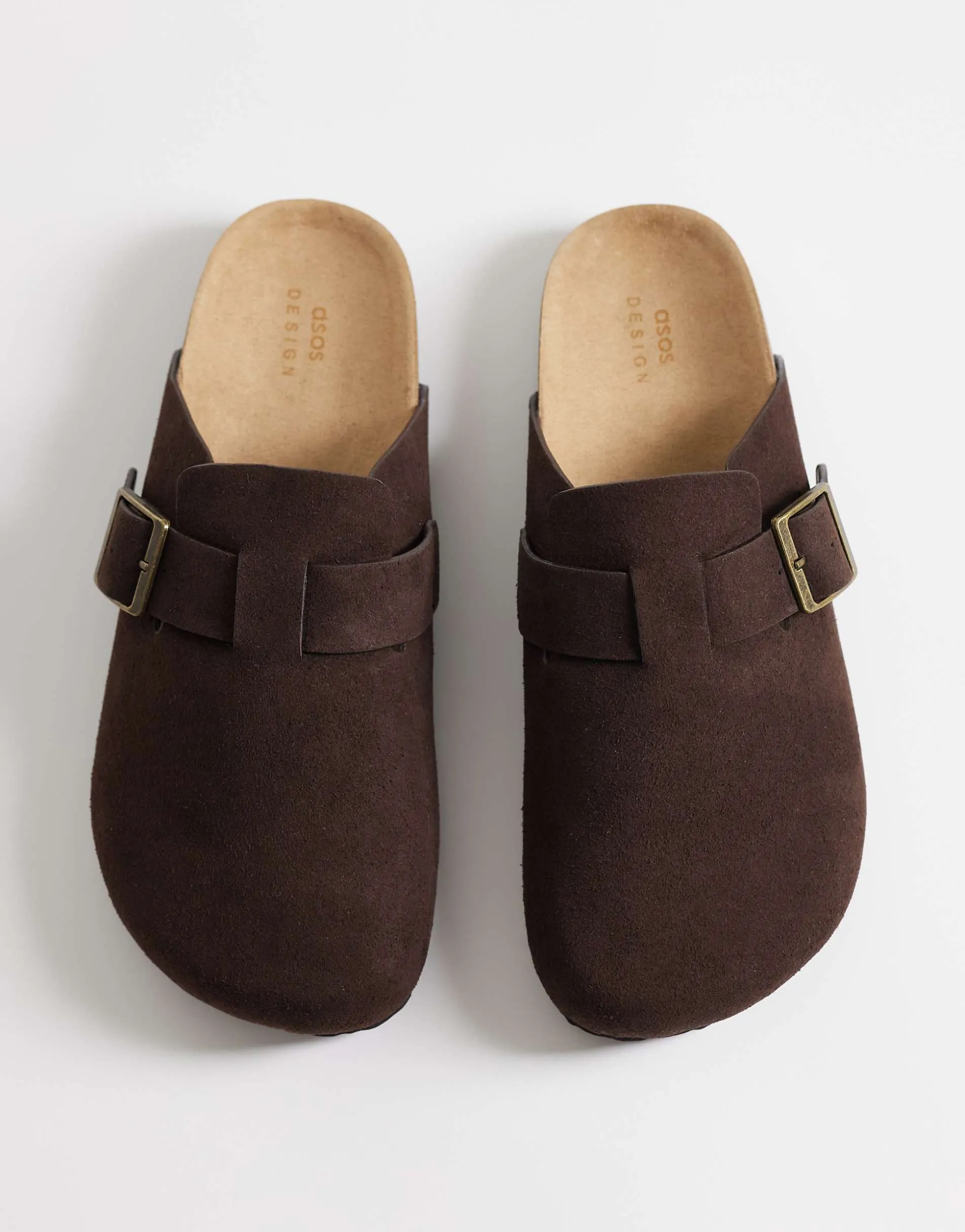 ASOS DESIGN mule sandals with cork sole in chocolate suede