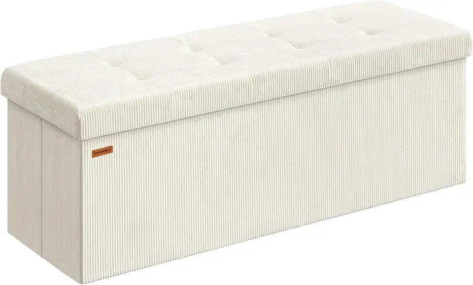 MAZIE Collection - Storage Ottoman Bench, Foldable Foot Rest, 15 x 43 x 15 Inches, End of Bed Bench, Storage Chest, Load 660 lb, Living Room, Bedroom, Entryway, Cream White ULSF604W01