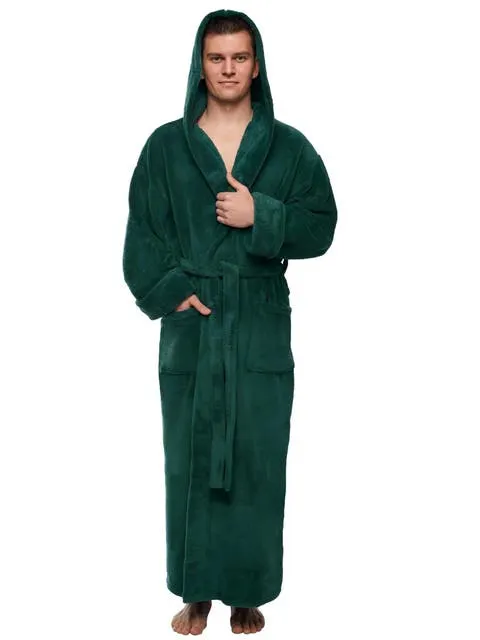 ARUS Men's Hooded Long Fleece Robe