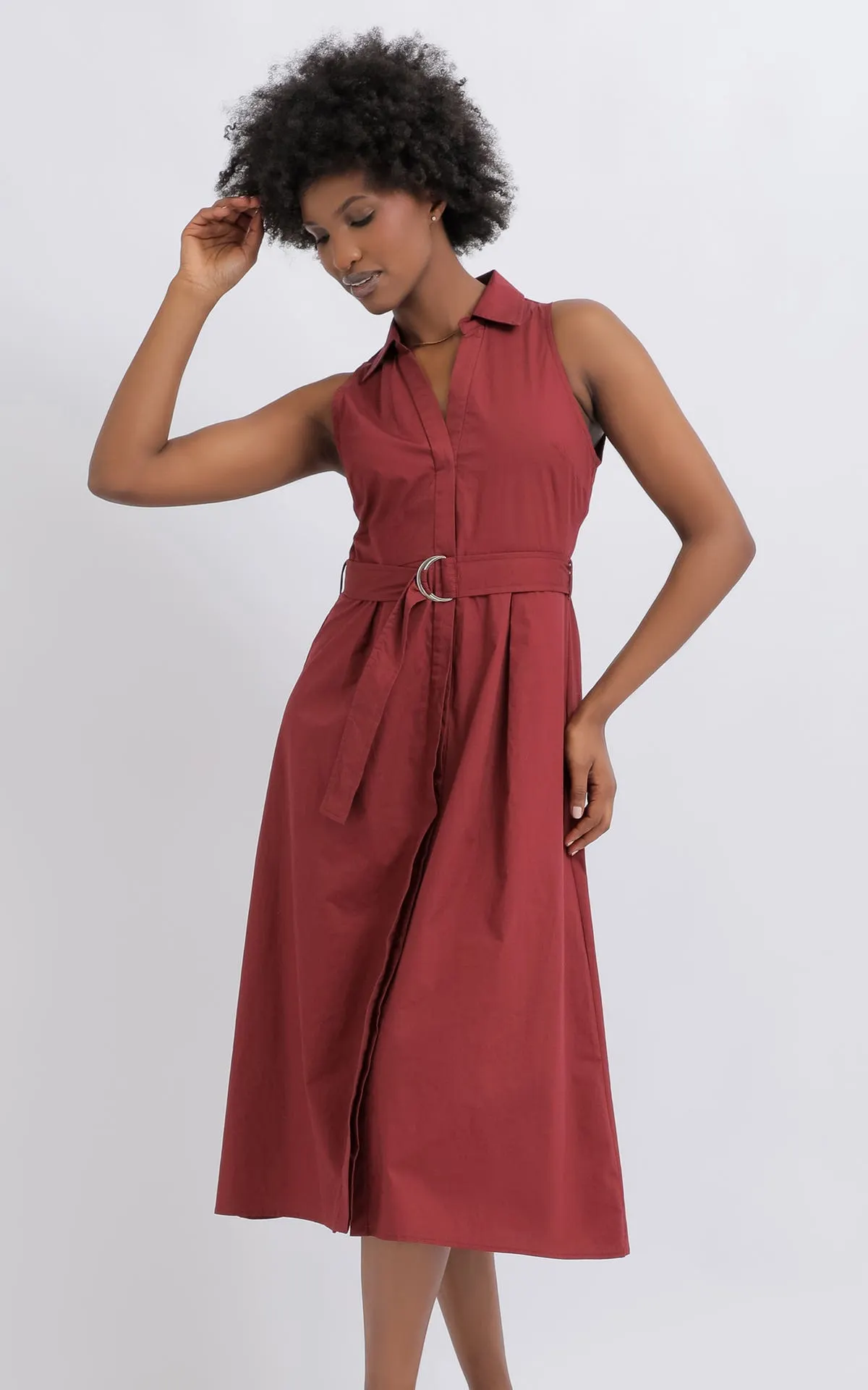 Cotton Poplin Sleeveless Shirt Dress