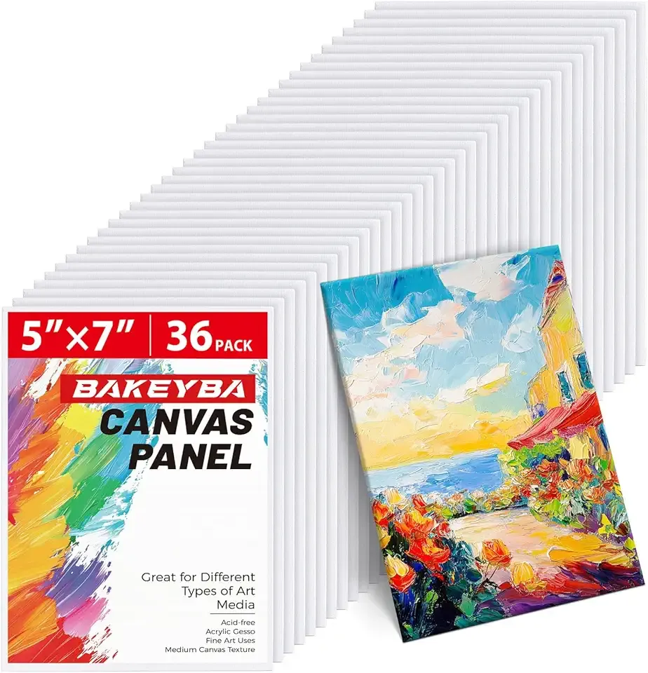 Canvas Boards for Painting 36 Pack, 5x7 Inch Painting Canvas Panels, 100% Cotton White Blank Art Supplies for Acrylics Oil Watercolor Tempera Paints
