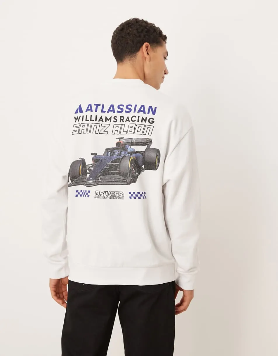 ASOS Design relaxed crew top with Williams Racing print in white