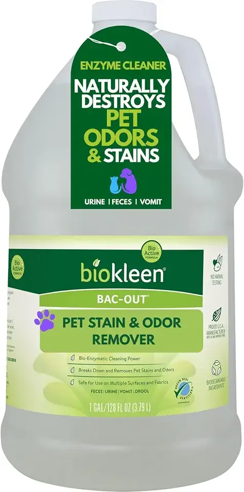 Biokleen Bac-Out Pet Stain Remover - Enzymatic, Natural, Plant-Based Destroys Stains & Odors, Safe for Surfaces & Fabrics, Carpet Cleaner - Eco-Friendly, Lavender Lime Scent, 1 Gallon