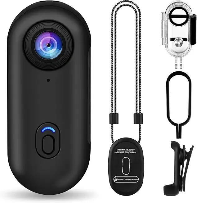 i3 4K Thumb Action Camera, Tiny Size, Mount Anywhere, Small Body Camera with Spring Clip, Portable Vlogging, Hands-Free POV Recording, Helmet Cam for Cycling, Motorcycle (64G-Card, Black)