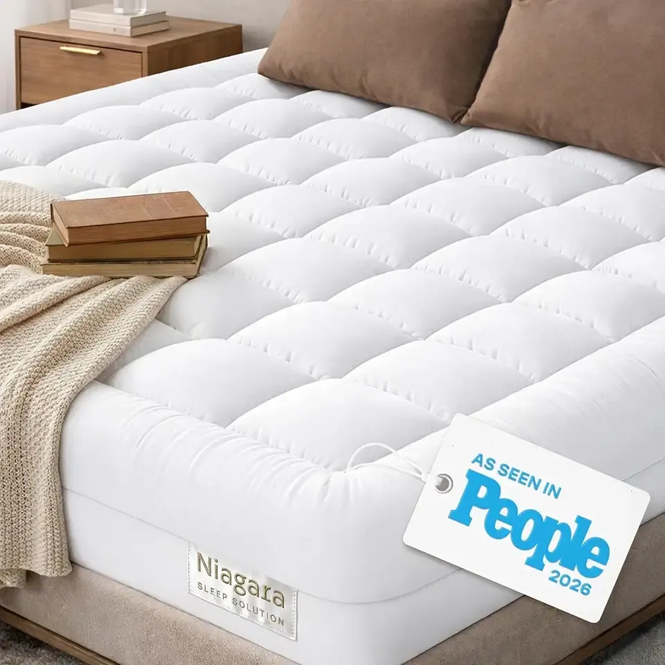 Niagara Sleep Solution Cloud-Like Queen Mattress Topper - 100% Cotton Top Mattress Pad for Back Pain Relief - Breathable & Naturally Cooling for Hot Sleepers, White