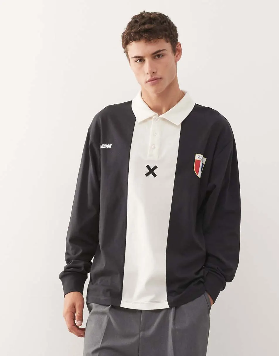 COLLUSION boxy rugby polo top in blocked stripe