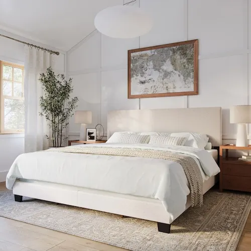 Celeste King Modern Beige Upholstered Bed Frame