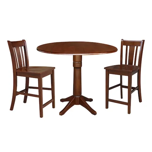 International Concepts Espresso 3 pcs - Round 42 "pedestal gathering table with 2 rta counter height stools