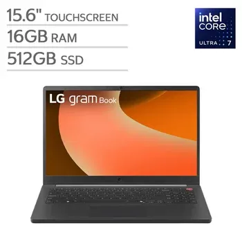LG gram Book 15.6 inch, Touchscreen Laptop, Windows 11 Home, Intel Core Ultra 7, 16GB RAM, 512GB SSD, Black