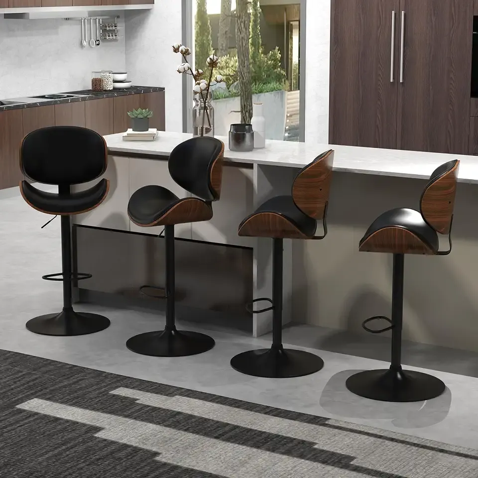 Bar Stools Set of 4, Swivel Adjustable High Chair for Kitchen Island, Black