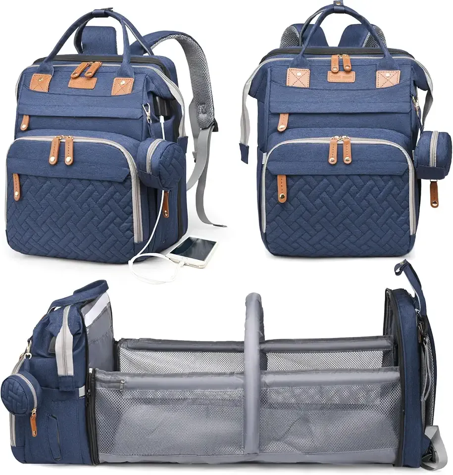 Baby Diaper Bags with Changing Station, Waterproof Diaper Bag Backpack for Moms Dads with USB Charging Port, Baby Shower Gifts, Large Capacity diaper backpack, Blue