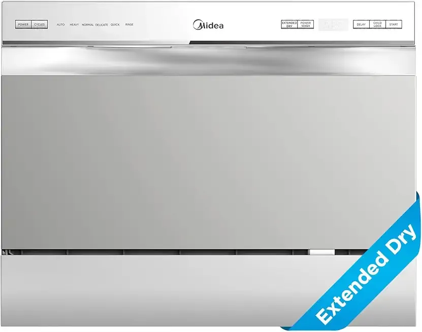 Midea MDC22P2ASS Portable Countertop Dishwasher, 6 Place Settings & 6+2 Washing Cycles Dishwashers, Energy Star Dish Washer for Dorm, RV & Apartment, 20"D x 22"W x 17.25"H, Silver, 52.9 Pounds