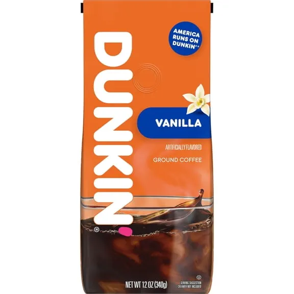Dunkin French Vanilla Artificially Flavored Coffee, Ground Coffee, 12 oz Bag