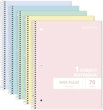 ONAVIA 1 Subject Spiral Notebook, 5 Pack, Wide Rule…