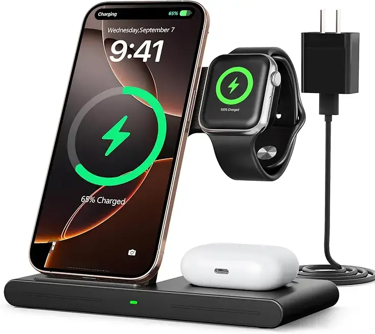 RYND 2025 Travel Portable Wireless Fast Charger for Apple & Android Charging Station,3 in 1 Charging for iPhone17 16 15 14 13 12,Apple Watch Series & Air pods 4 3 2 Pro,Samsung Galaxy