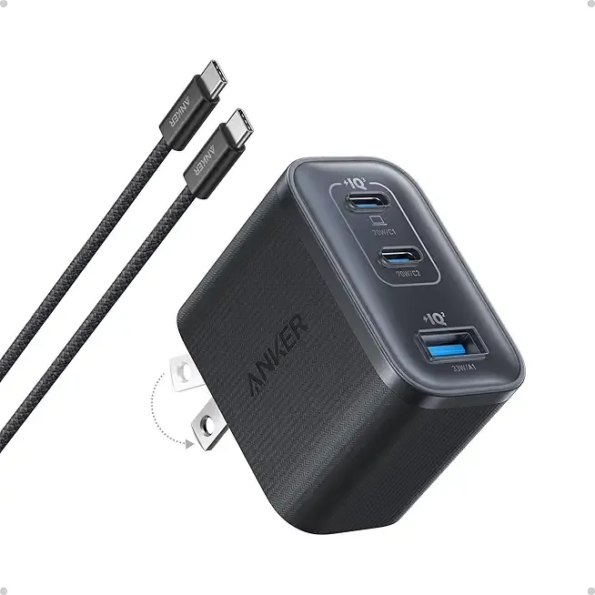 Anker Nano USB C Charger, Ultra-Fast 70W Output 3-Port Fast Charger USB C, Type C Charger Fast Charging, Compact and Stylish, for iPhone 17/16 Series, MacBook, iPad and More(Black, Cable Included)