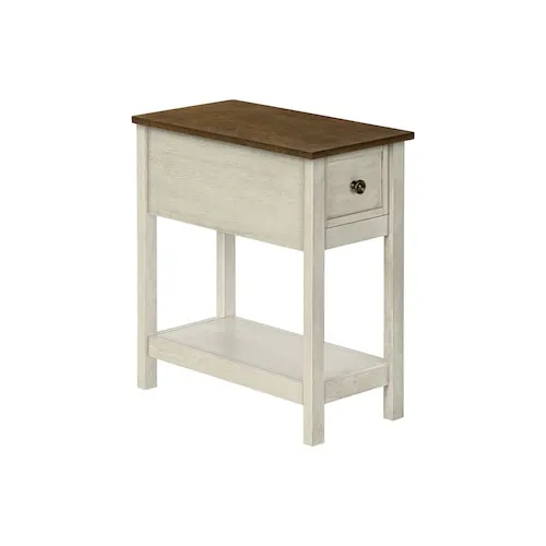 Monarch Specialties Accent Table, End, Side Table, 2 Tier, Narrow, Bedroom, Lamp, Storage Drawer, Antique White Veneer