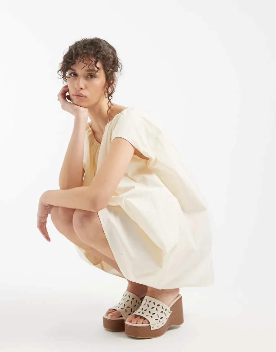 ASOS DESIGN volume puff mini dress in bone