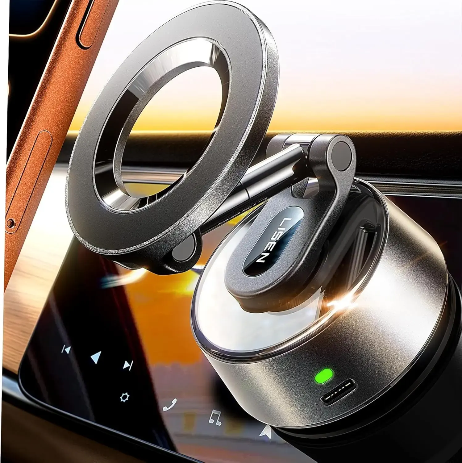 LISEN SuctionPro Phone Holder for Car【Auto Vacuum 3.0】, Magnetic Phone Holder with Suction Cup, Car Mount for Magsafe Universal Car Accessories Gifts for Men Women for iPhone 17 Pro Max Air 16 15 14
