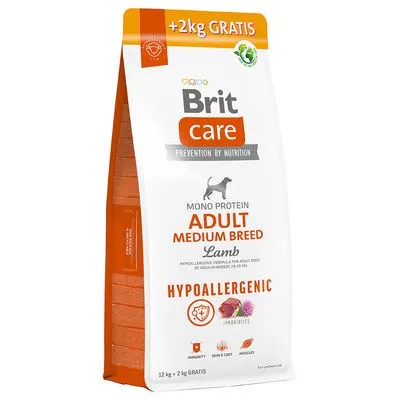 Croquettes Brit Care Hypoallergenic Adult pour chien : 12 kg + 2 kg offerts ! Medium Breed agneau, riz