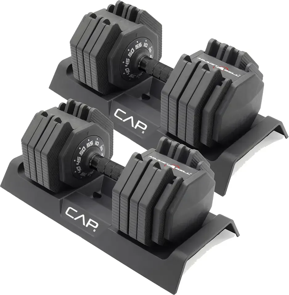 CAP ADJUSTABELL Adjustable Dumbbell Set, Premium Quick Select Adjustable Weights for Strength Training, Singles & Pairs, 25 LB & 55 LB, Hex Dumbbells, Multiple Handle Options