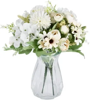 Ramo artificial de 2 flores blancas: peonías, hortensias y claveles artificiales. Arreglos florales.
