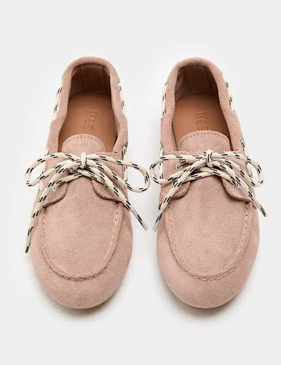 Suede Contrast Slip On Flat Boat Shoes