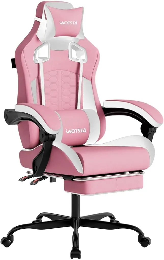 WOTSTA Gaming Chair with Massage,Ergonomic PC Gaming Chair with Footrest Comfortable Headrest and Lumbar Support,High…