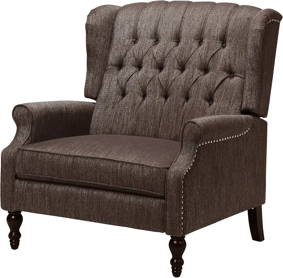 Great Deal Furniture Salome Oversized Tufted Wingback Fabric Push Back Recliner, Brown