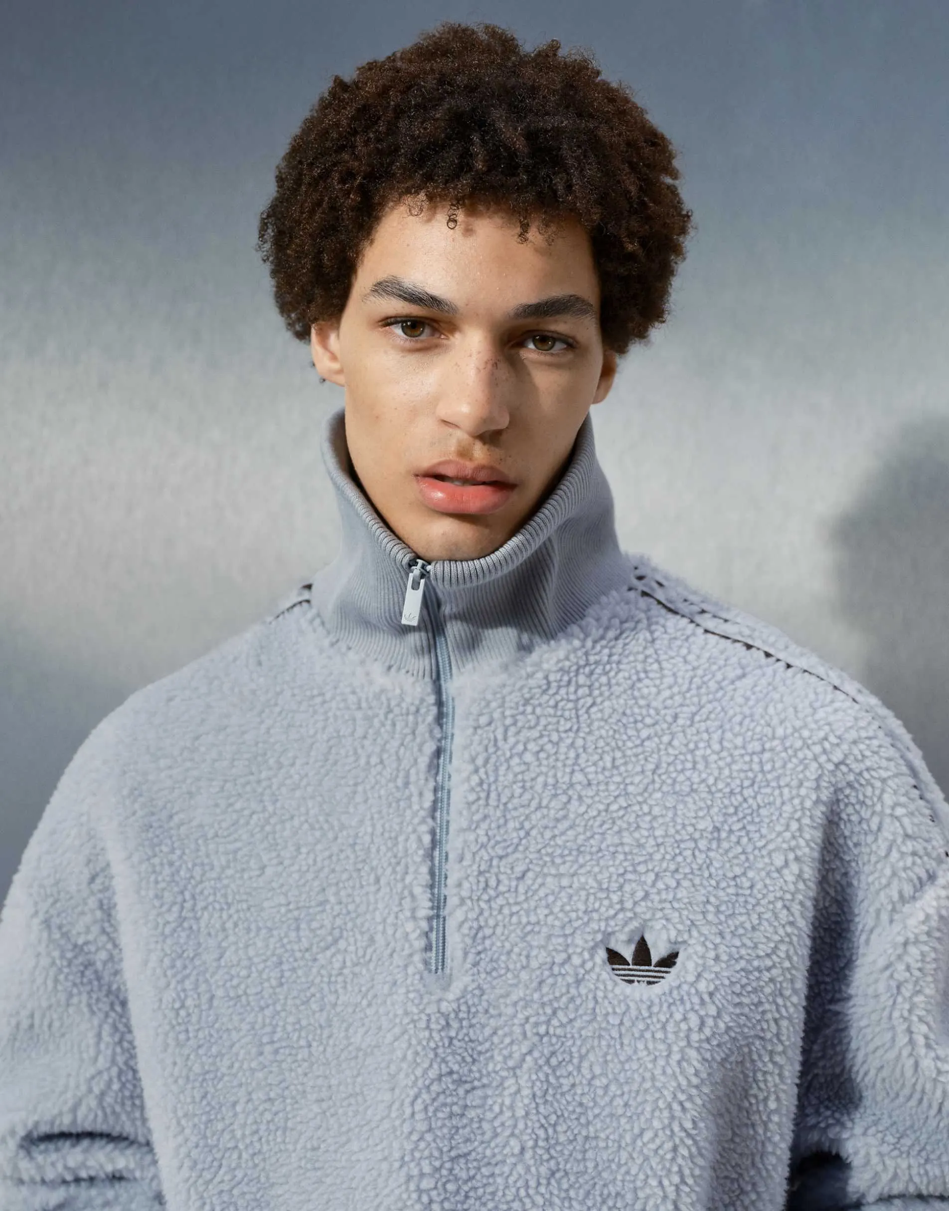 adidas Originals x ASOS oversized overhead half zip track jacket in blue borg