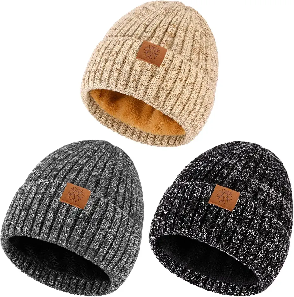 3 Pack Winter Beanie for Men Women Fleece Lined Knit Skull Hat