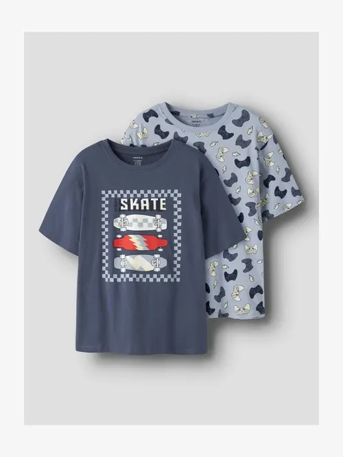 NKMVELDO 2 PACK - T-shirts med print - vintage indigo/blue fog