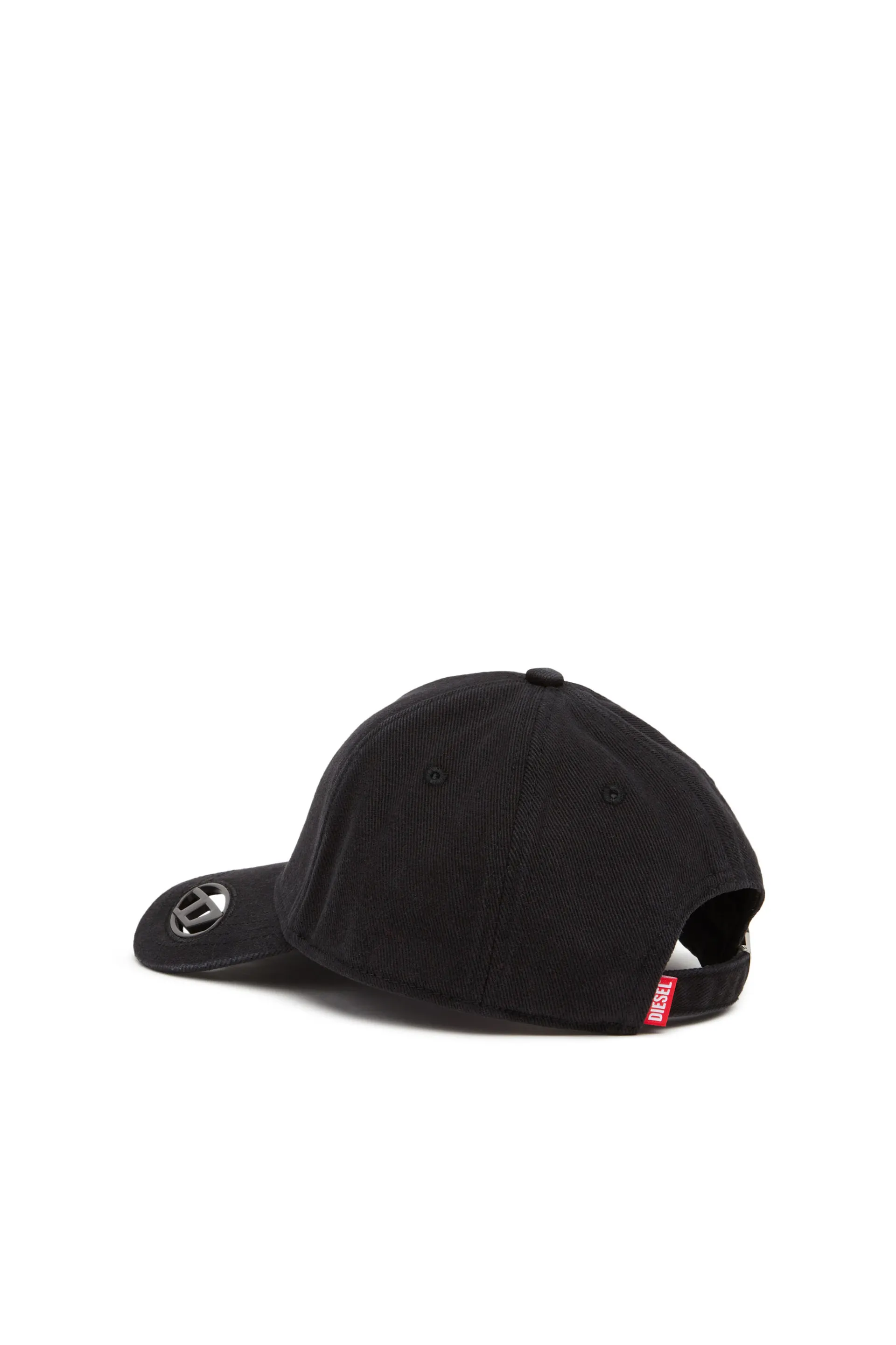 Baseball cap with oval D plaque