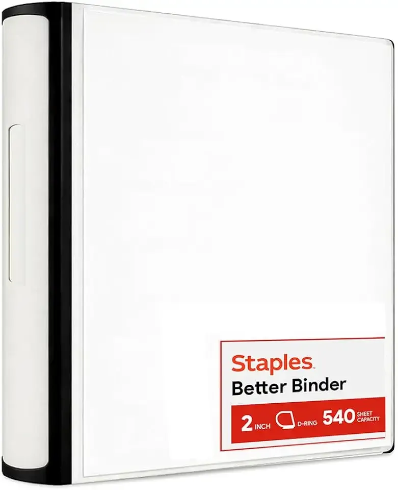 Staples Better Binder, 2 Inch 3-Ring, White, Heavy-Duty | Reinforced binder built for school and office document organization.