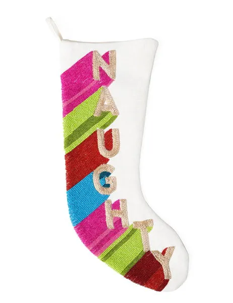 Naughty Embellished Stocking White