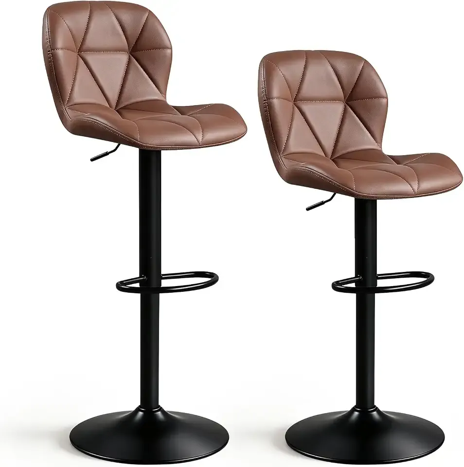 COSTWAY Scallop-Shaped PU Leather Adjustable Bar Stools