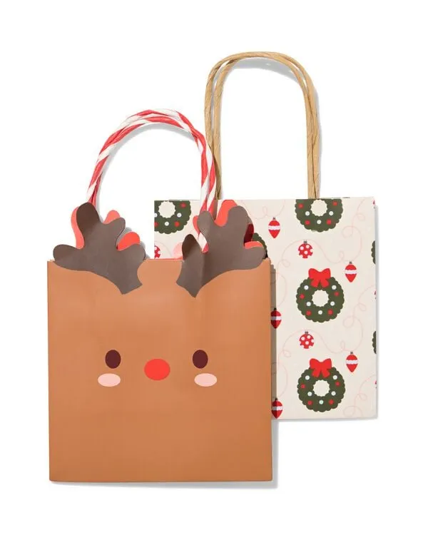 cadeautas S 21.5x12.5cm rendier-krans - 2 stuks