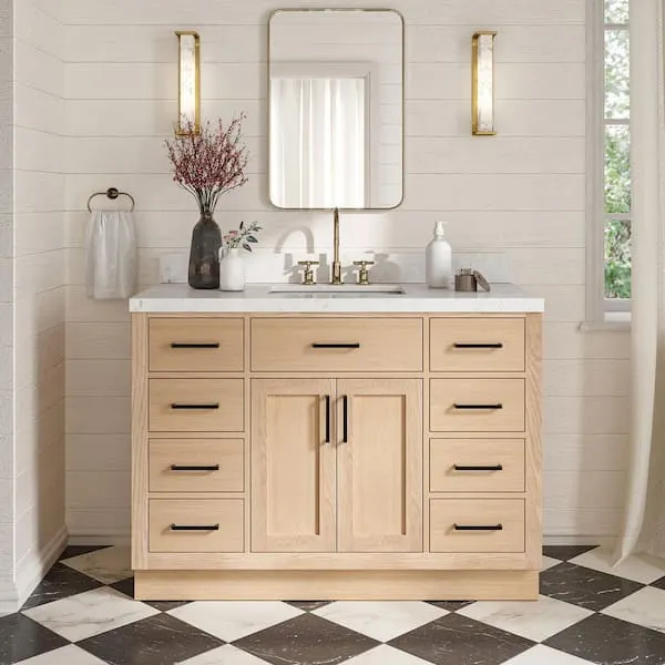 ARIEL Hepburn 48 in.​ Single Sink Freestanding Bathroom Vanity in Oak with Carrara White Quartz Top