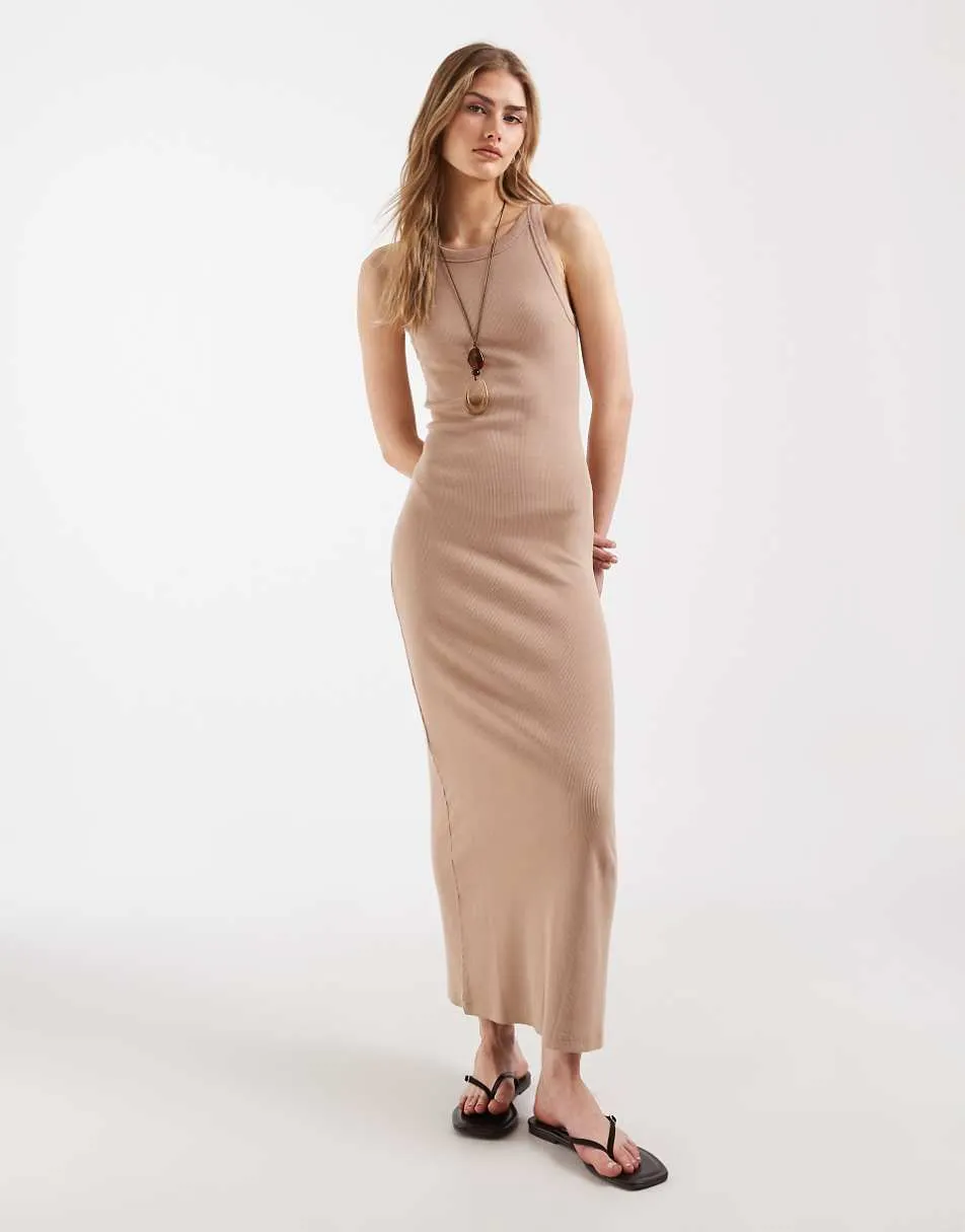 ASOS DESIGN ribbed tank midi dress in stone
