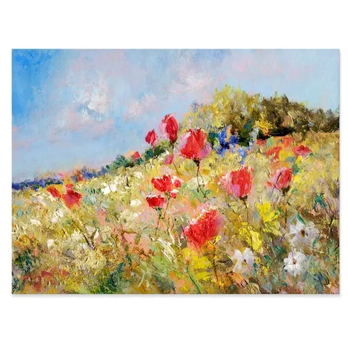 Painted Poppies On Summer Meadow - Large Landscape Canvas Art - 32X16