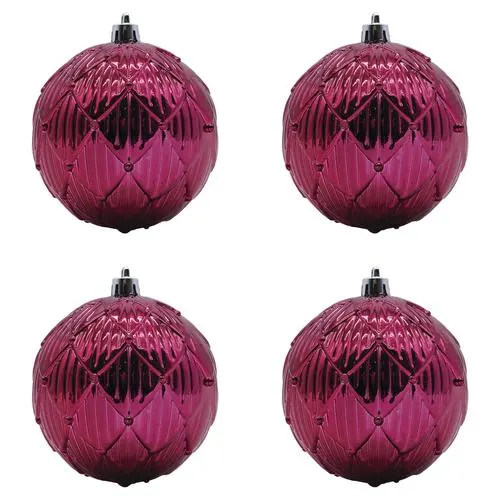 Enchanted Forest® 80mm Magenta Quilted Shatterproof Ornaments - 4 Pack